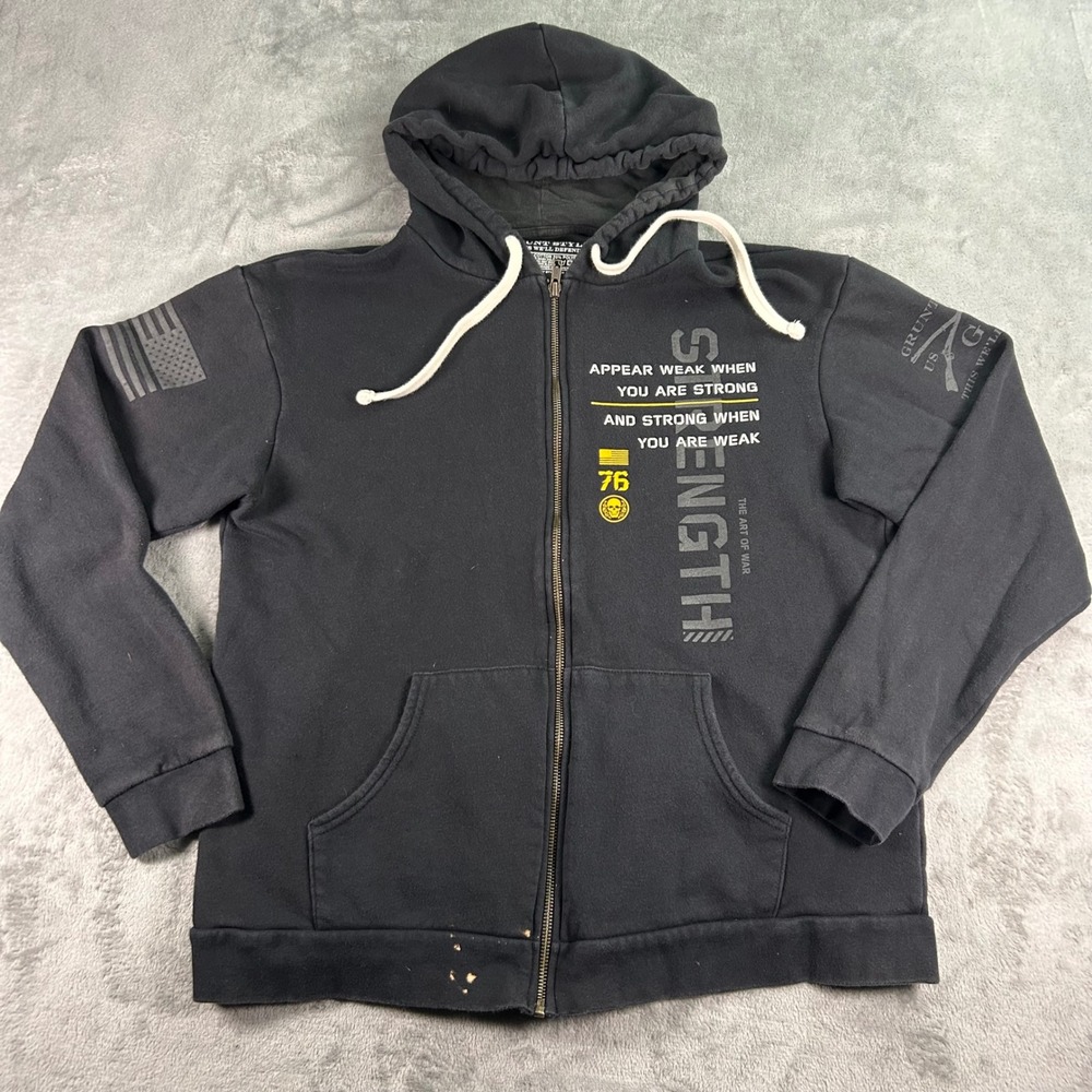 Grunt Style Mens Strength Art of War Full Zip Hoodie Black Graphic Size L